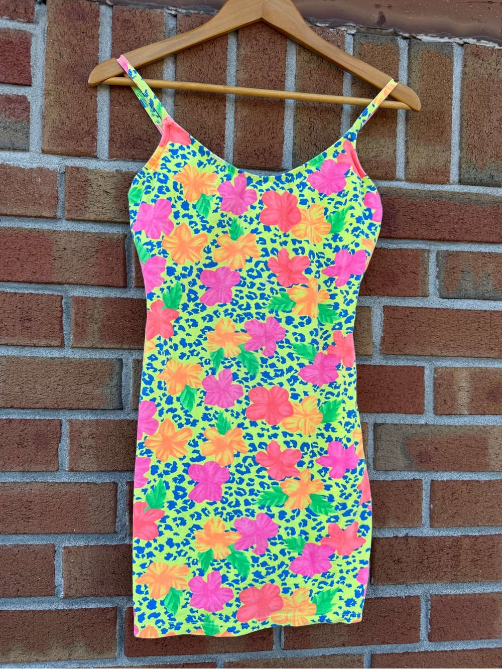 Neon Floral Spaghetti-Strap One-Piece Dress